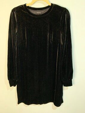 Who What Wear Black Velvet Dress Long Sleeve Crew Neck Shift Size Small